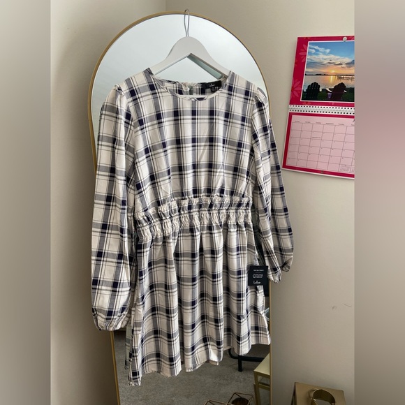 🤍Lulu’s Tad of Plaid Ivory Plaid Balloon Sleeve Mini Dress - Picture 5 of 10